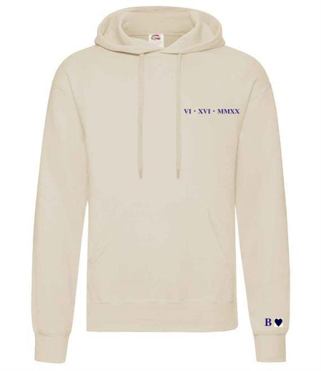 personalised anniversary hoodie | personalised Roman numeral hoodie | personalised embroidered couples hoodie