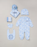 Baby boys lion print personalised 8 piece gift set