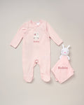 Babies personalised sleepsuit and bunny comforter gift set