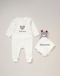 Babies personalised sleepsuit and bear comforter gift set