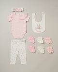 Baby girls personalised bunny/floral 10 piece gift set