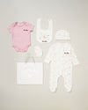baby girl personalised lovely bunny gift set | personalised lovely bunny 6 piece baby gift set | lovely bunny newborn gift set | personalised baby girl cotton gift set