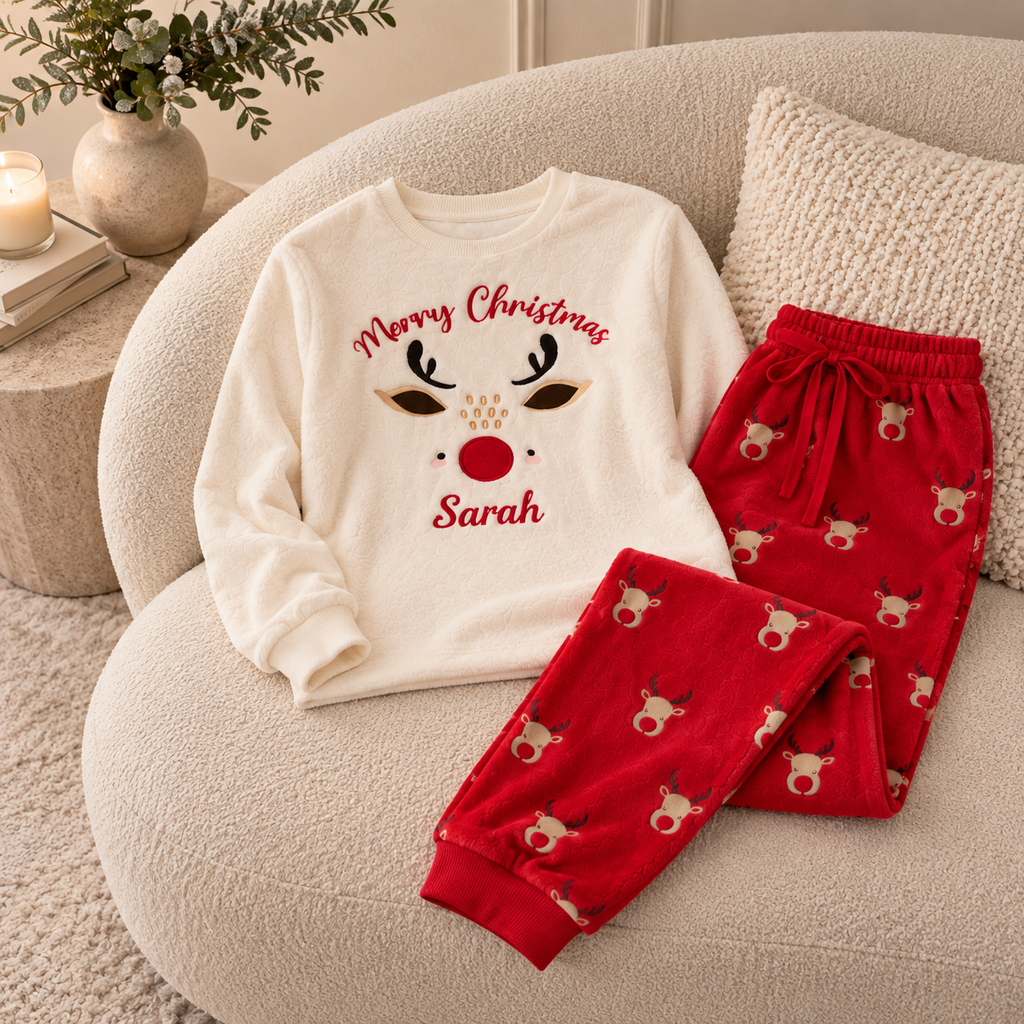 Personalised Family Christmas Rudolph Fleece Pyjama Set