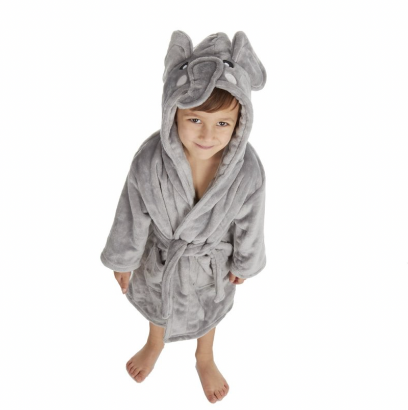 kids personalised elephant dressing gown | unisex elephant hooded dressing gown | personalised elephant robe for kids | embroidered elephant dressing gown