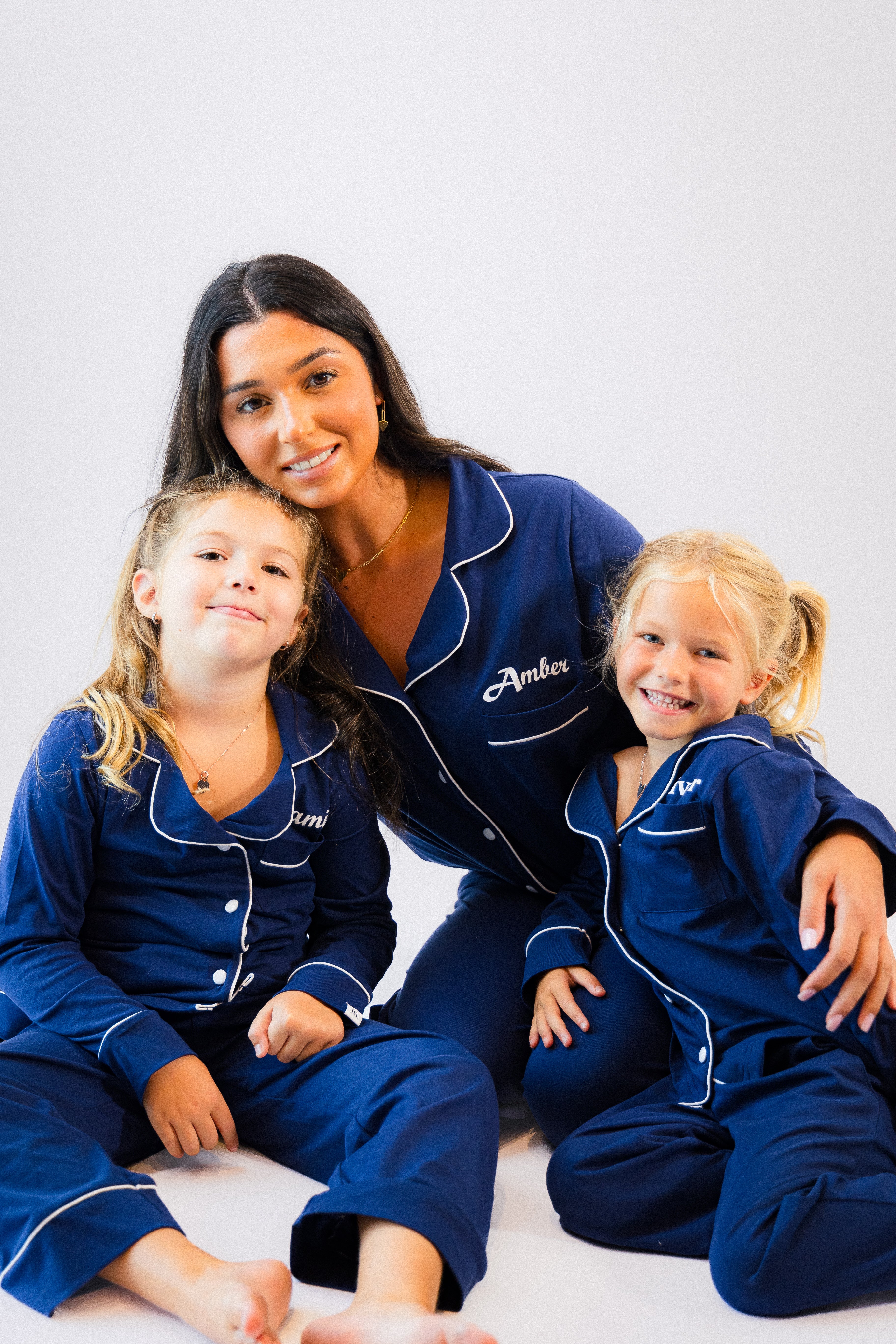 Family Christmas jersey button up personalised pyjama in a lovely Navy colour with White trims, buttons and personalisation. 
