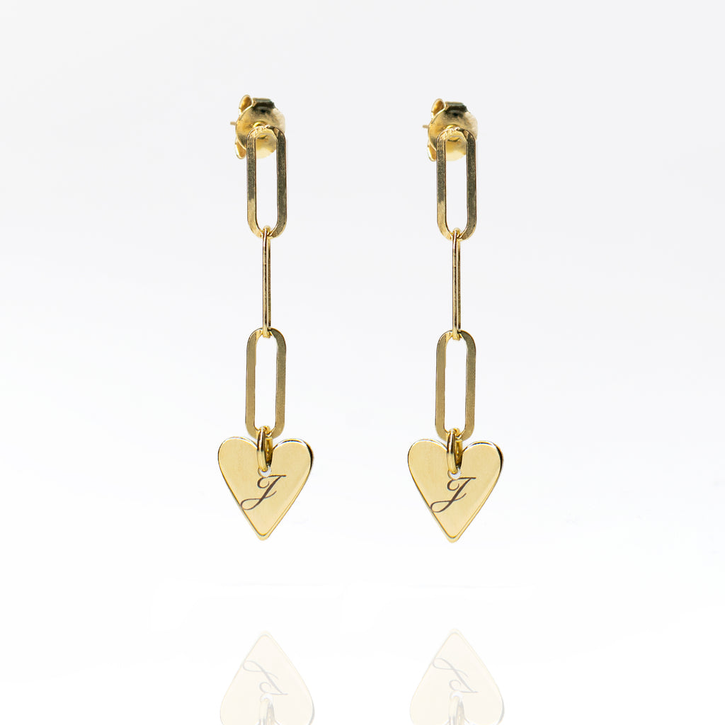 Womens chain drop heart personalised earring
