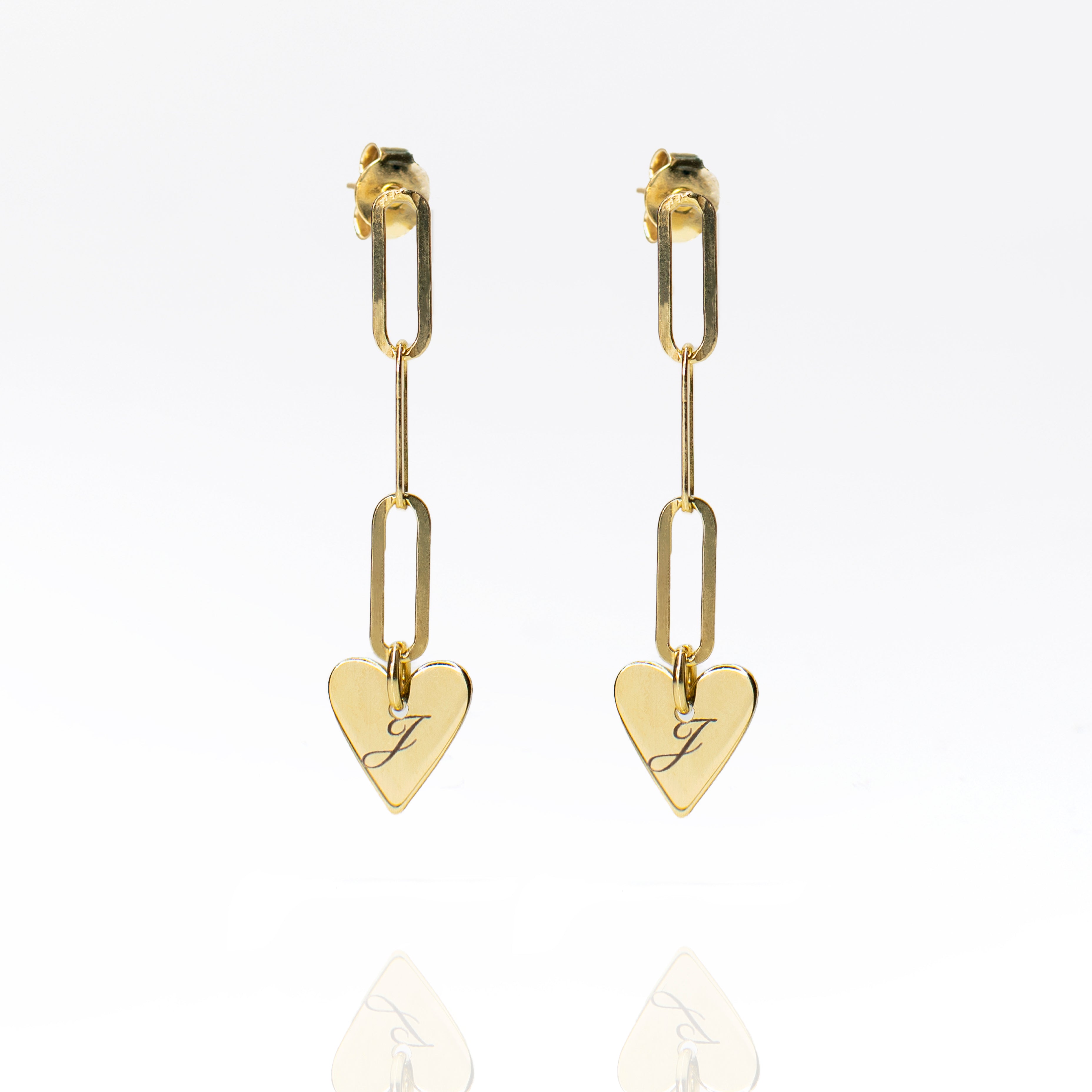 Womens chain drop heart personalised earring