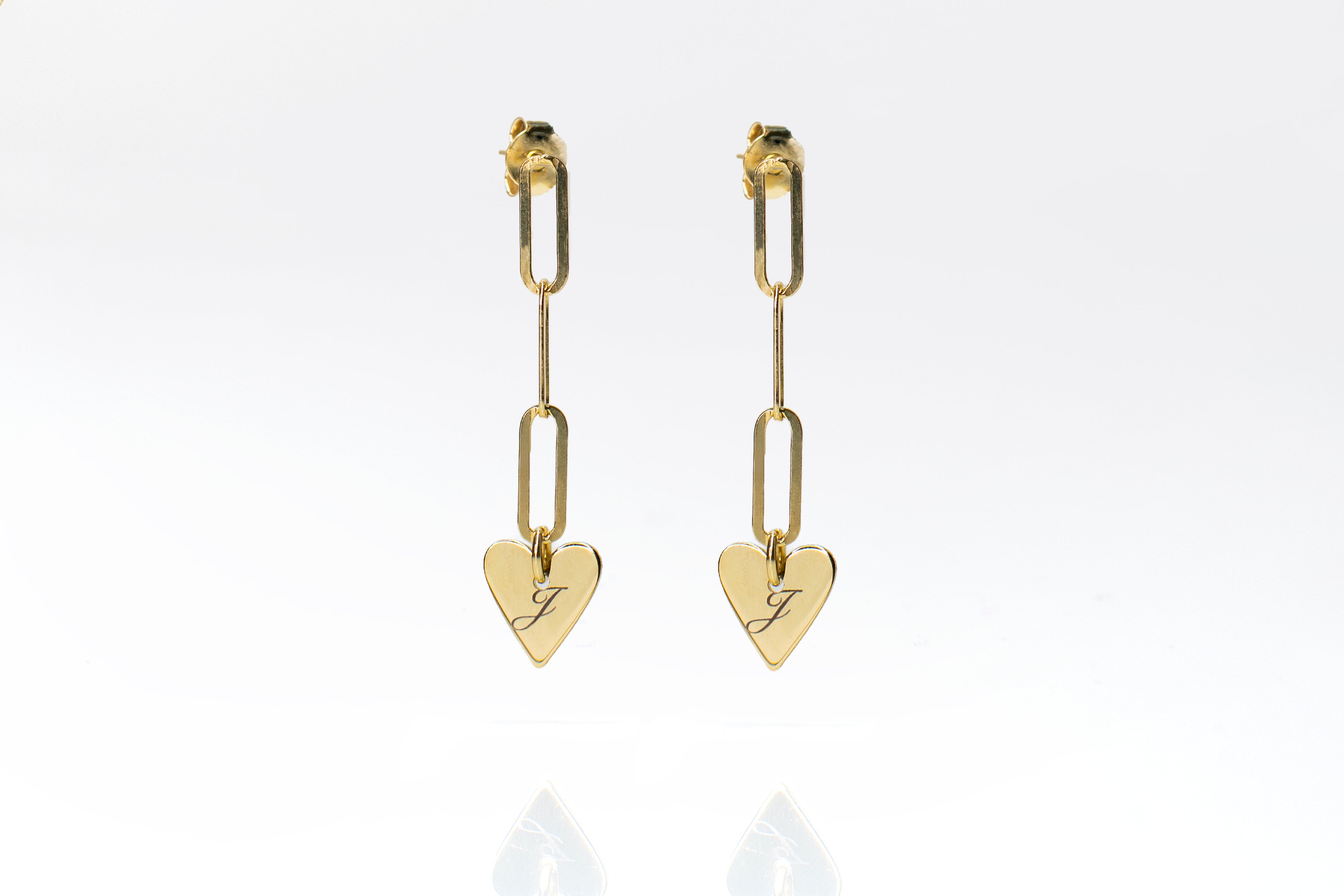 Womens chain drop heart personalised earrings