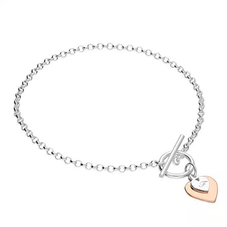 personalised double heart bracelet | engraved two tone heart bracelet | sterling silver and rose gold heart bracelet