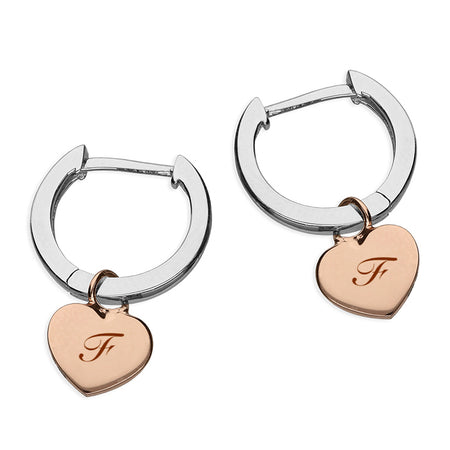 personalised heart huggie hoop earrings | engraved sterling silver heart hoop earrings | personalised heart drop earrings for women