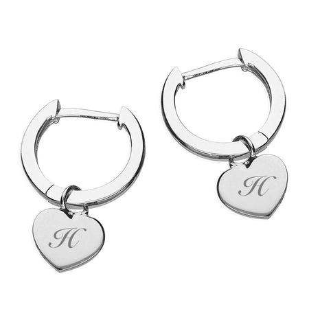 personalised heart huggie hoop earrings | engraved sterling silver heart hoop earrings | personalised heart drop earrings for women