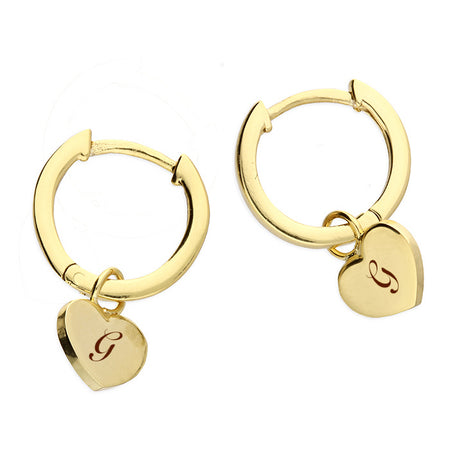 personalised heart huggie hoop earrings | engraved sterling silver heart hoop earrings | personalised heart drop earrings for women