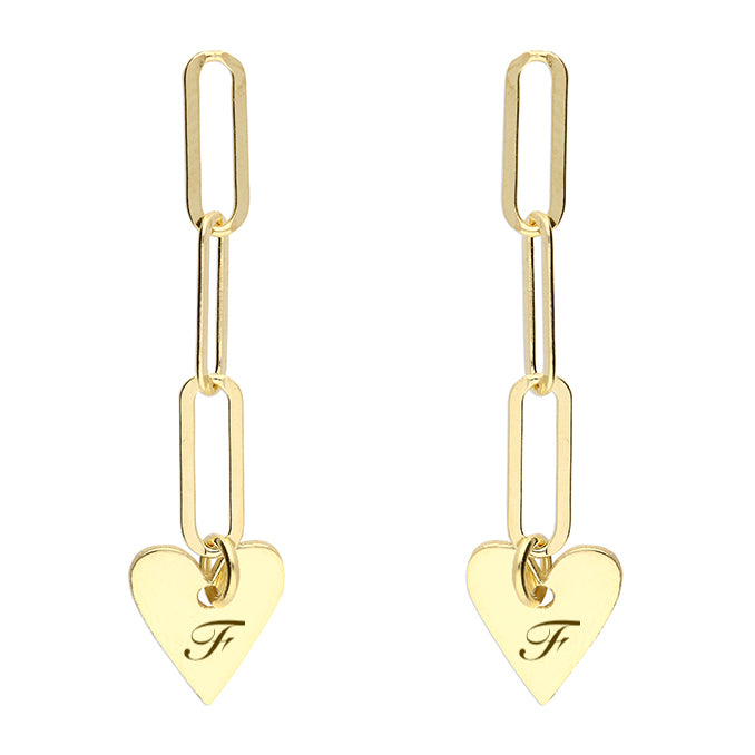 Womens chain drop heart personalised earring