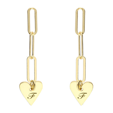 personalised chain drop heart earrings | engraved heart drop earrings | sterling silver personalised heart earrings