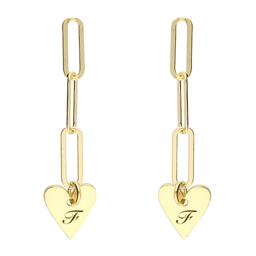 personalised chain drop heart earrings | engraved heart drop earrings | sterling silver personalised heart earrings