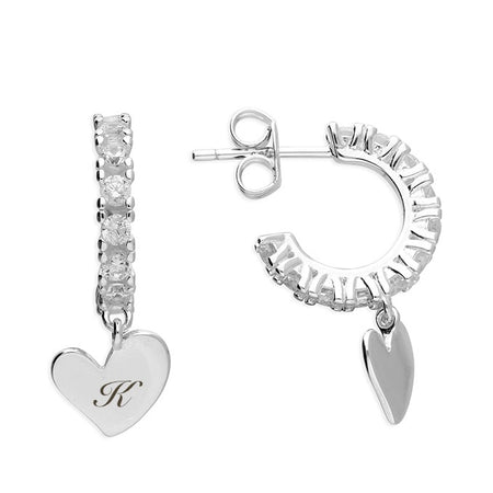 personalised cubic zirconia heart hoop earrings | engraved heart hoop earrings | sterling silver cubic zirconia hoop earrings
