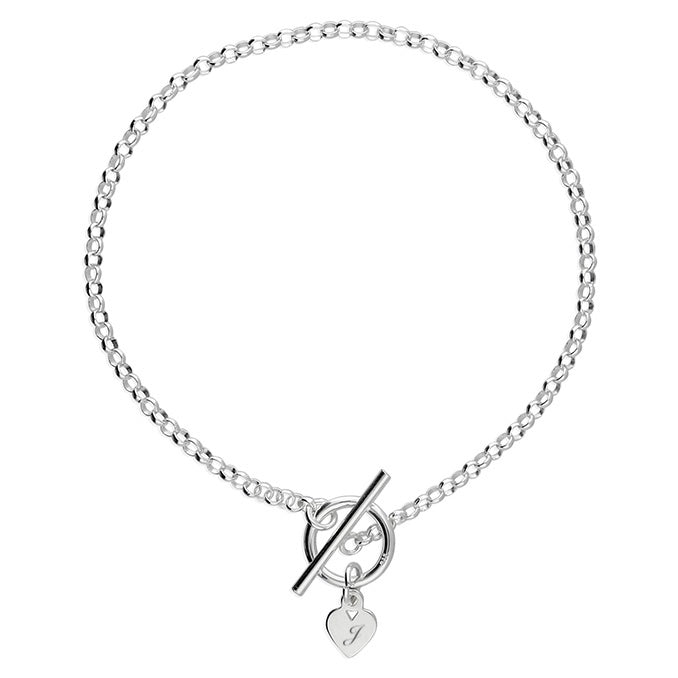 personalised heart T-bar necklace | engraved heart T-bar necklace | sterling silver heart T-bar necklace | personalised heart charm necklace