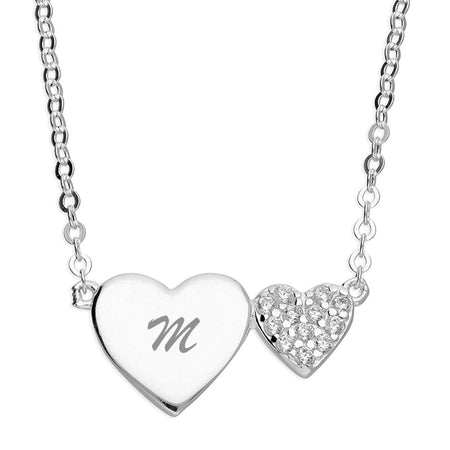 personalised interlocking double heart necklace | engraved interlocking heart necklace | sterling silver personalised double heart pendant | personalised heart necklace for women