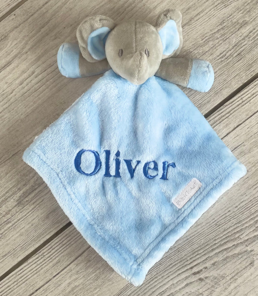 baby personalised elephant comforter | personalised elephant comfort blanket | embroidered elephant comforter for baby | elephant baby comfort toy