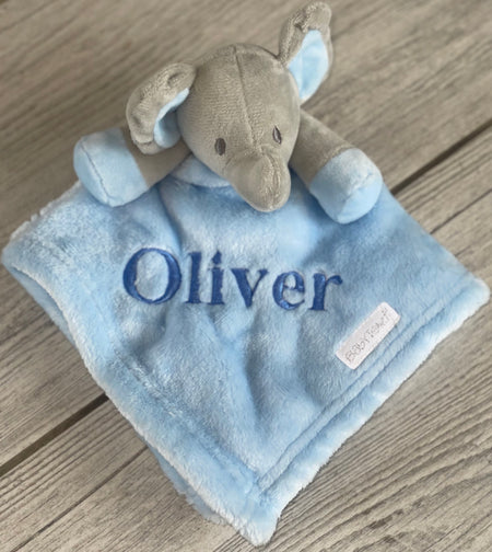 baby personalised elephant comforter | personalised elephant comfort blanket | embroidered elephant comforter for baby | elephant baby comfort toy