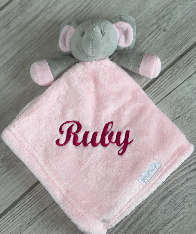 baby personalised elephant comforter | personalised elephant comfort blanket | embroidered elephant comforter for baby | elephant baby comfort toy