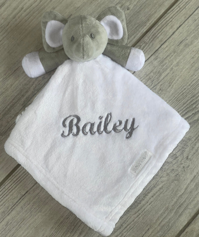 baby personalised elephant comforter | personalised elephant comfort blanket | embroidered elephant comforter for baby | elephant baby comfort toy