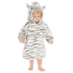 Load image into Gallery viewer, Kid wearing zebra design hoody personalised to the chest. Hood and kangaroo pocket to the front.
