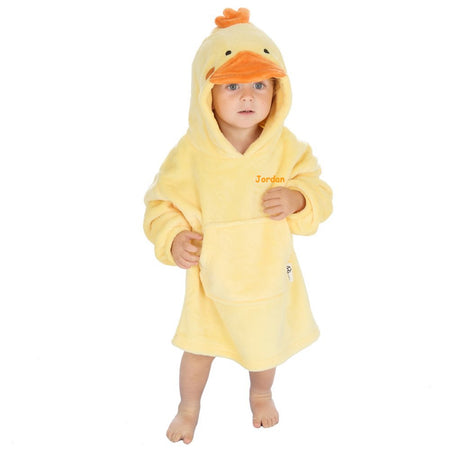Child wearing Chicken design hoody personalised to the chest. Hood and front kangaroo pocket.
