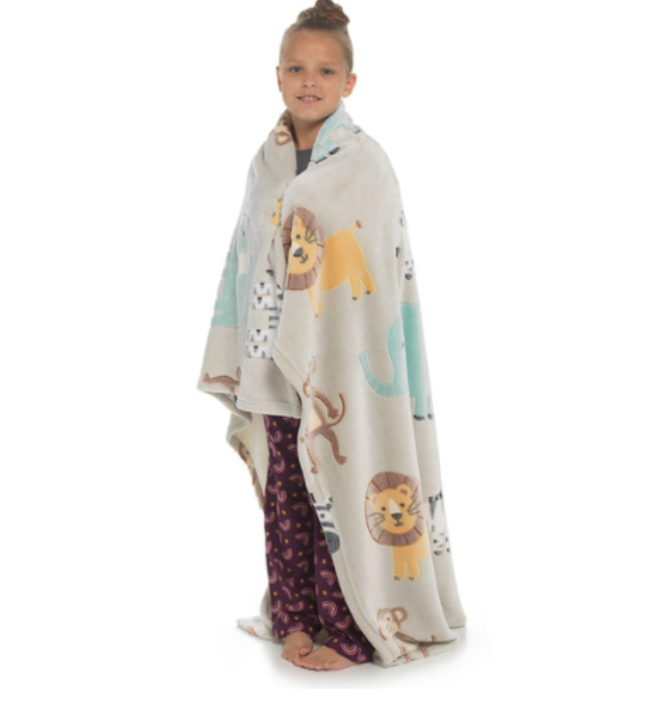 Kids unisex personalised safari glow in the dark blanket throw