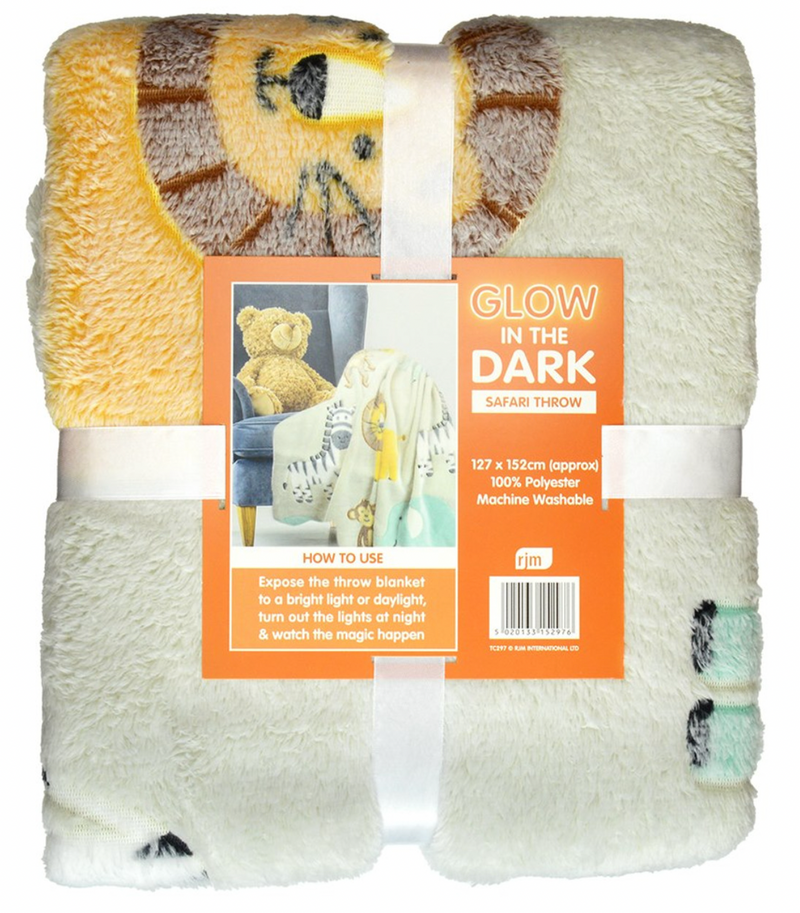 kids personalised safari blanket | safari glow in the dark blanket throw | unisex personalised safari blanket | personalised glow in the dark blanket for kids