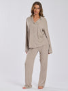 personalised ribbed cotton long pyjama set | personalised ribbed cotton long pyjama set oat