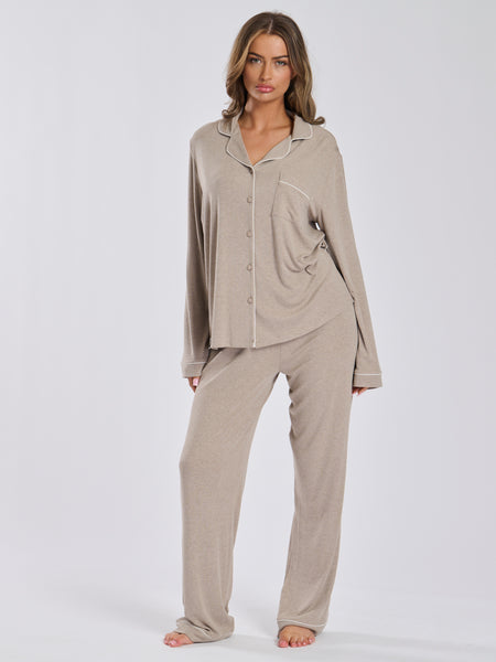 personalised ribbed cotton long pyjama set | personalised ribbed cotton long pyjama set oat