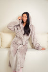 Ladies plush maxi personalised dressing gown in a luxurious Mink colour. Made from super soft thick fabric, maxi length, large hood to the back and adjustable tie around the waist. Complete with a special touch of personalisation to the chest - this is embroidered especially for you. Making the perfect personalised gift for her. 