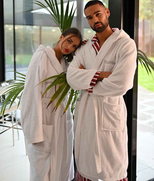 Ladies Personalised Luxury Hooded Terry Towelling Robe for Women, Silver, S/M, Egyptian Cotton