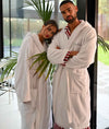 personalised Mrs Egyptian cotton hooded dressing gown | personalised Mrs white towelling dressing gown