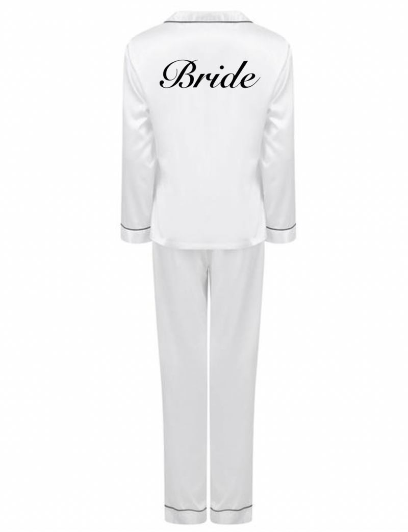 personalised bridal satin long pyjama set | personalised bridal satin pyjamas bride (change according to colour image)