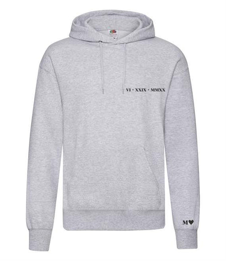 personalised anniversary hoodie | personalised Roman numeral hoodie | personalised embroidered couples hoodie