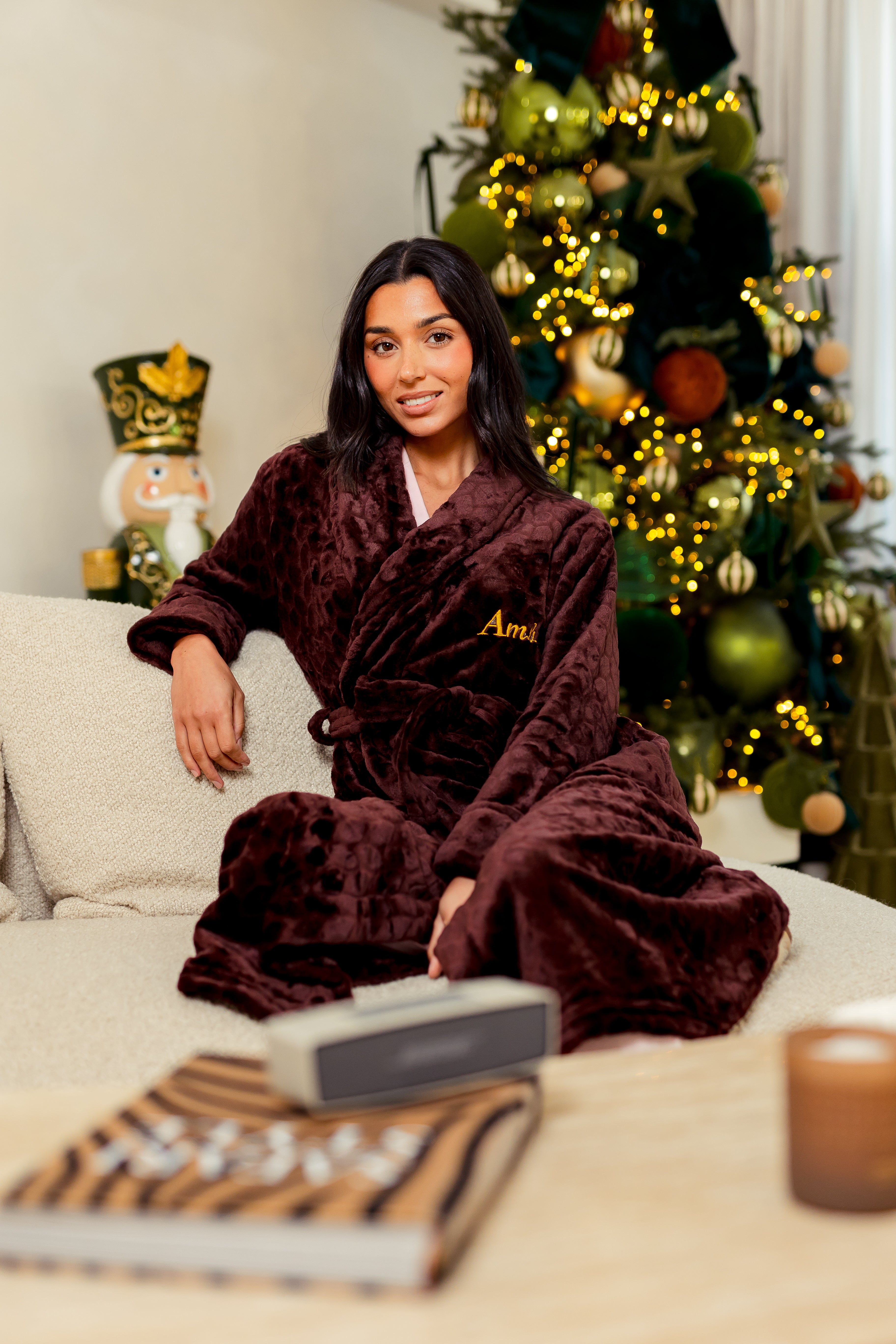 Ladies ribbed fleece personalised dressing gown