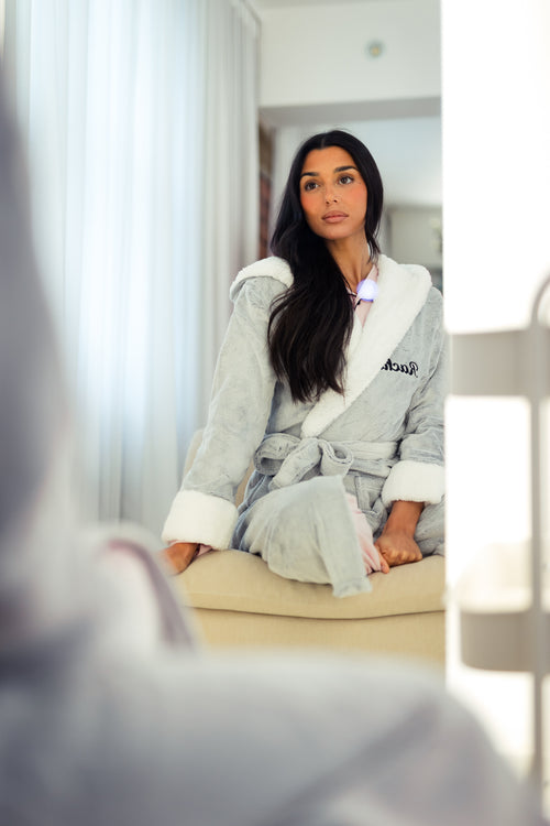 personalised borg lined fleece dressing gown | personalised borg lined hooded dressing gown | personalised fleece dressing gown with borg lining