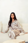 personalised face print satin long pyjama set | personalised luxury face print satin pyjamas