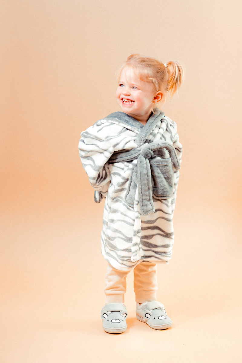 baby personalised zebra hooded dressing gown | personalised zebra dressing gown for baby | embroidered zebra baby robe | soft zebra hooded bathrobe for baby