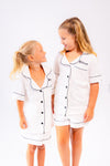 girls personalised short sleeve jersey pyjamas | personalised cotton short pyjama set for girls | girls personalised summer pyjamas | matching family jersey pyjamas