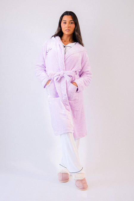 personalised fleece maxi dressing gown women | personalised fleece maxi dressing gown pink women (change according to colour image)