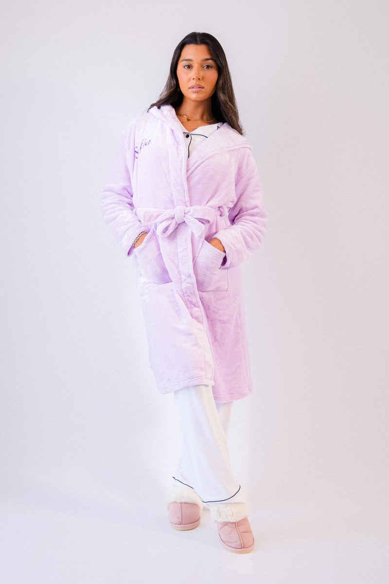 personalised fleece maxi dressing gown women | personalised fleece maxi dressing gown pink women (change according to colour image)