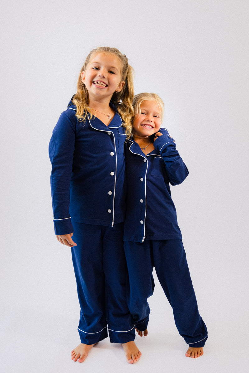girls personalised jersey pyjamas | personalised long sleeve pyjama set for girls | girls cotton pyjama set | matching family jersey pyjamas