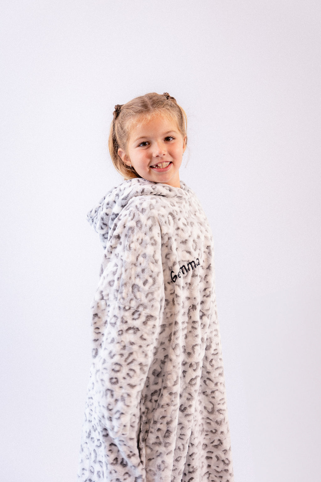 kids personalised leopard oversized hoodie | plush leopard print hoodie for kids | personalised oversized leopard hoodie | embroidered leopard hoodie for children