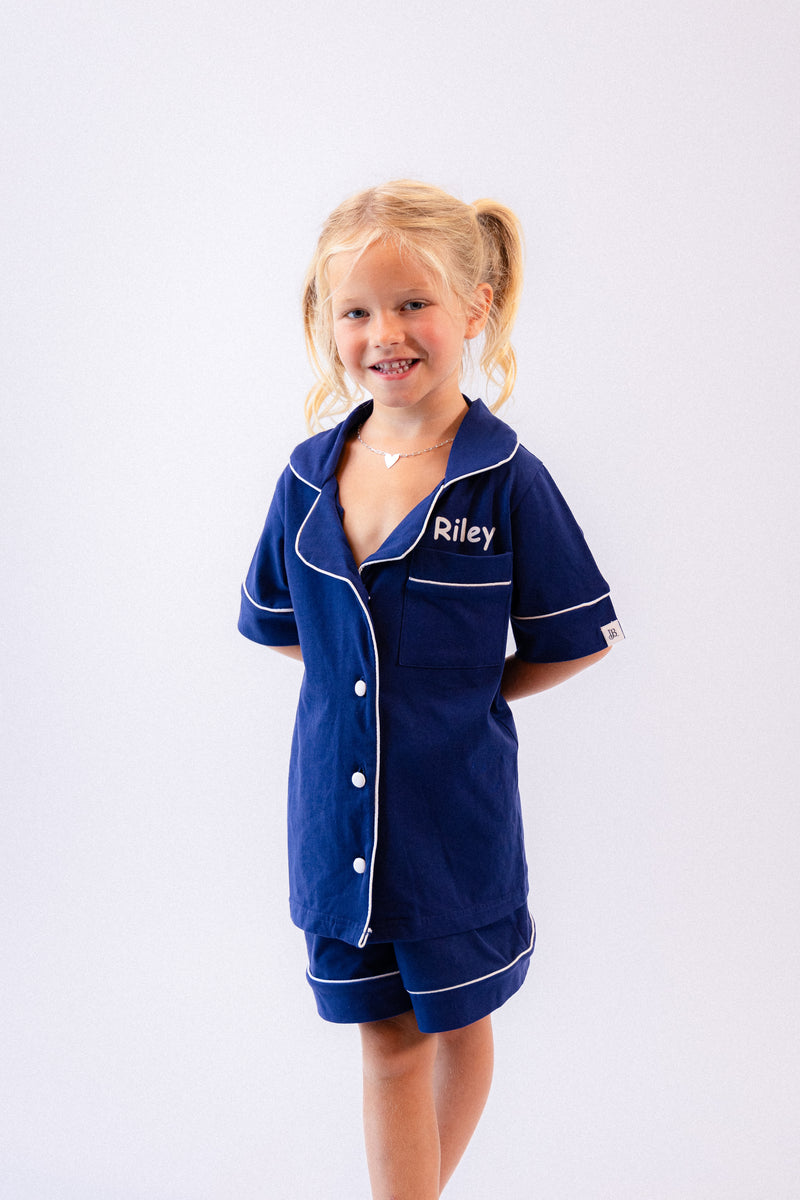 girls personalised short sleeve jersey pyjamas | personalised cotton short pyjama set for girls | girls personalised summer pyjamas | matching family jersey pyjamas