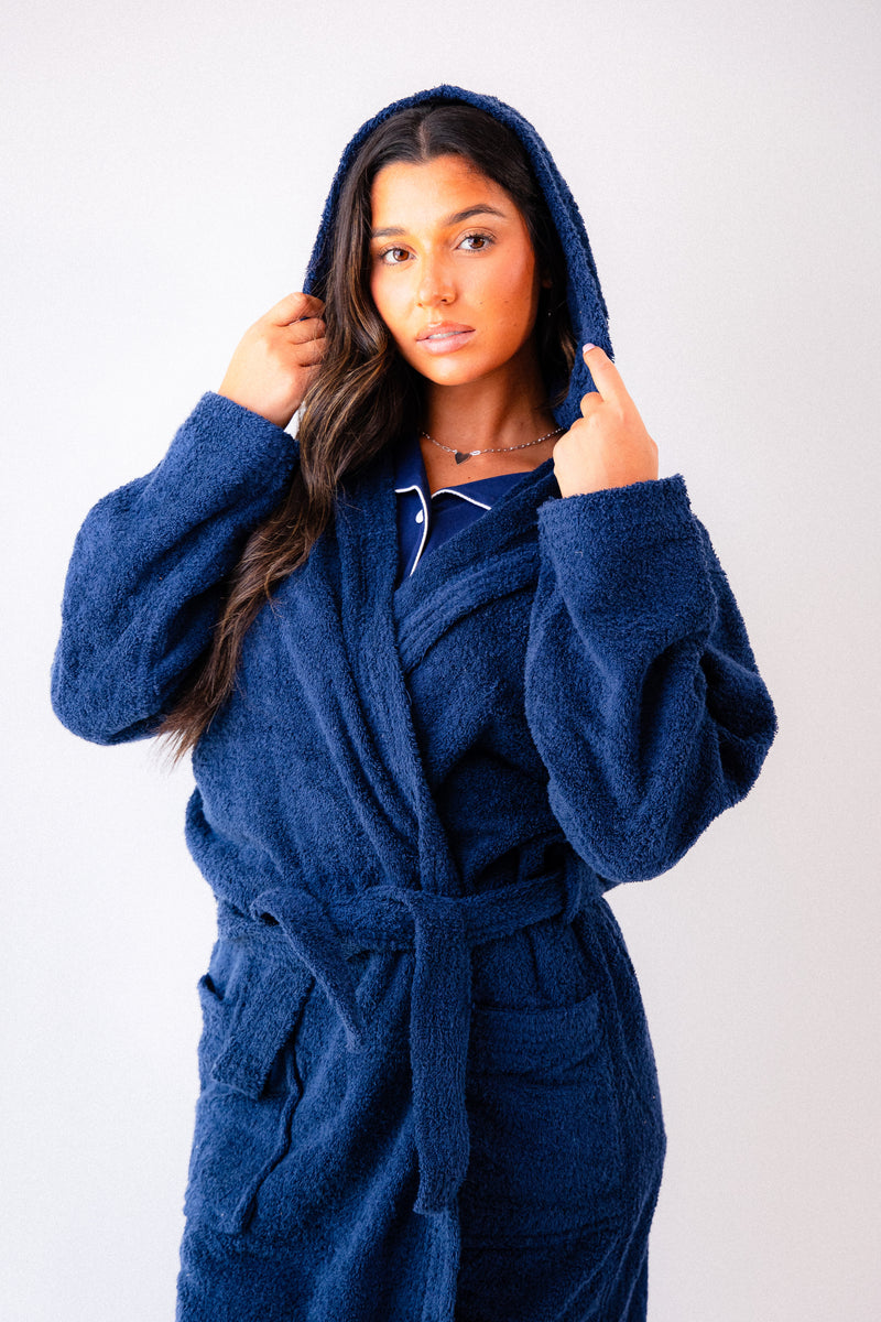 personalised Mrs Egyptian cotton hooded dressing gown | personalised Mrs white towelling dressing gown