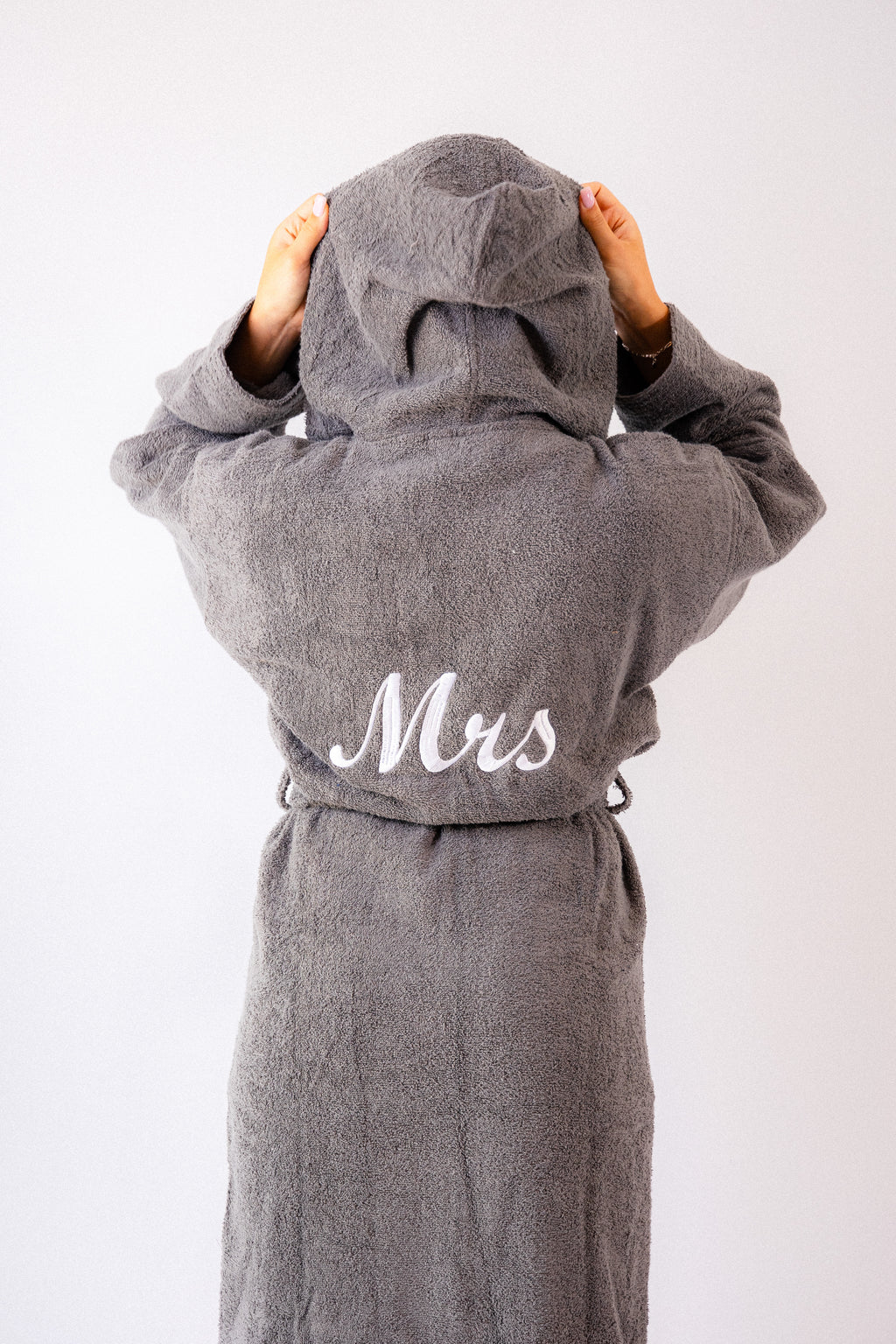 Ladies MRS personalised luxury hooded terry towelling dressing gown