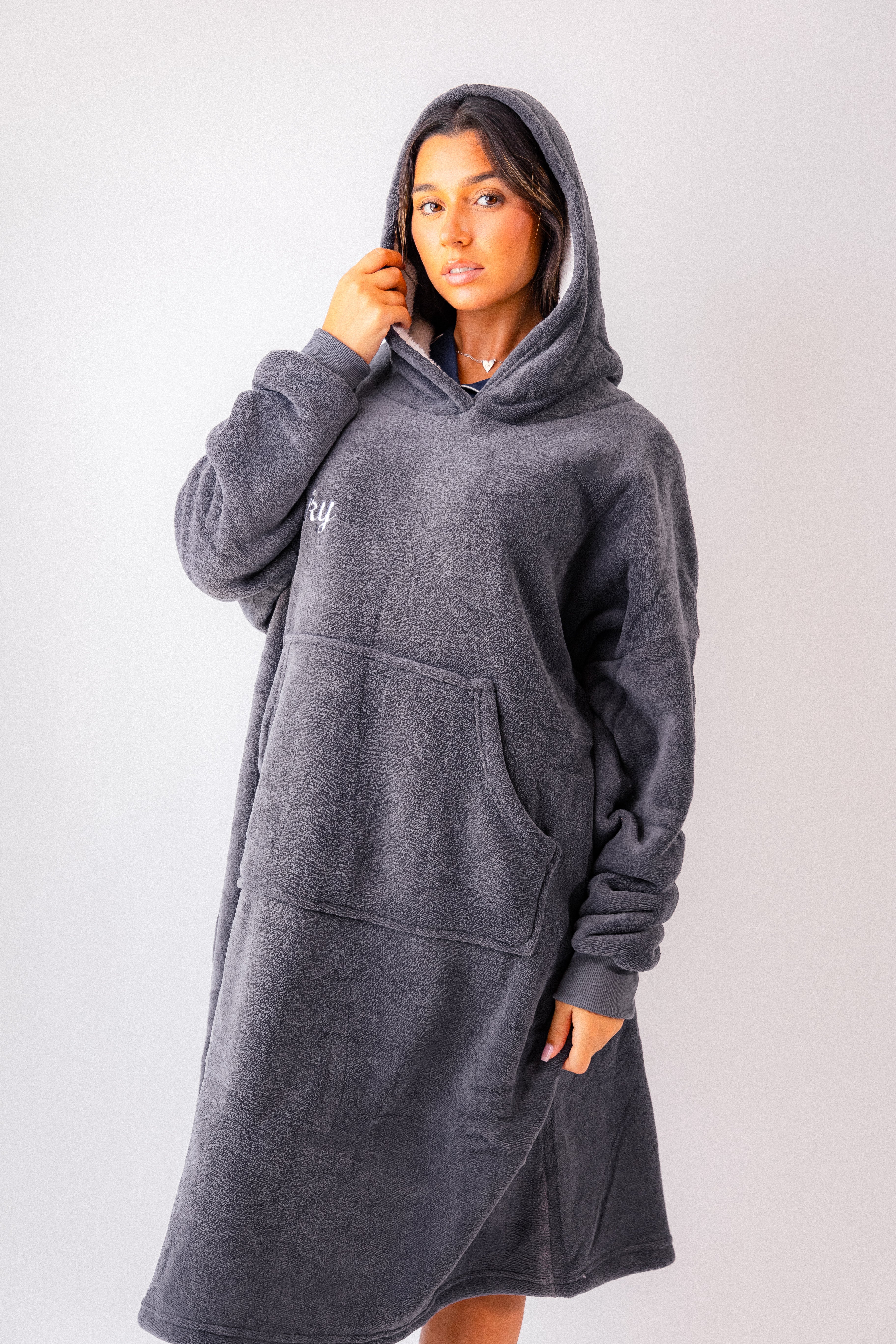 Ladies luxury bonded longline oversized personalised hoody